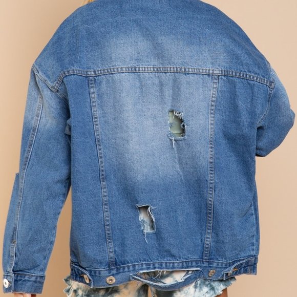 Oversized Distressed Denim "Love" Jacket - Picture 8 of 16